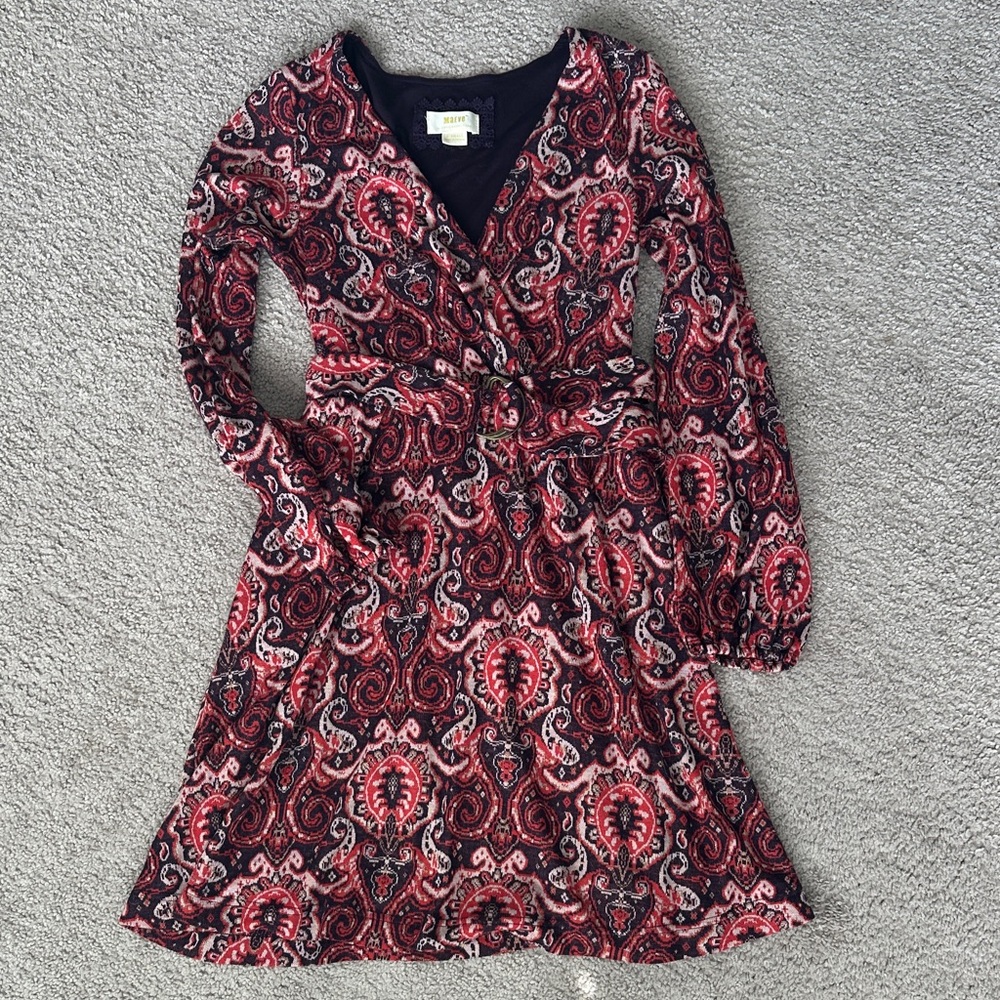 Anthropologie Maeve Purple and Red Print Wrap Dress- Size XS